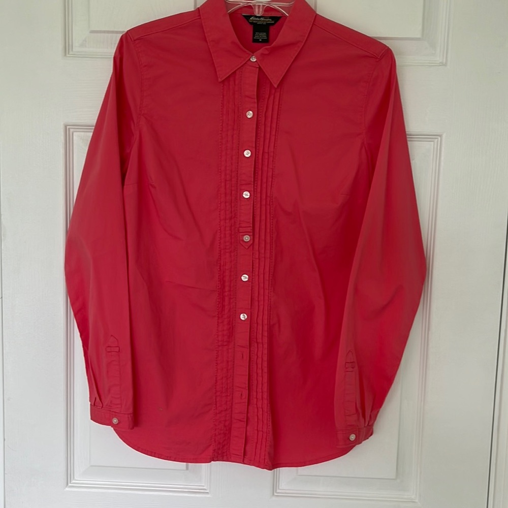 Chaus Women's Red Button-Up Ruffle Front Shirt